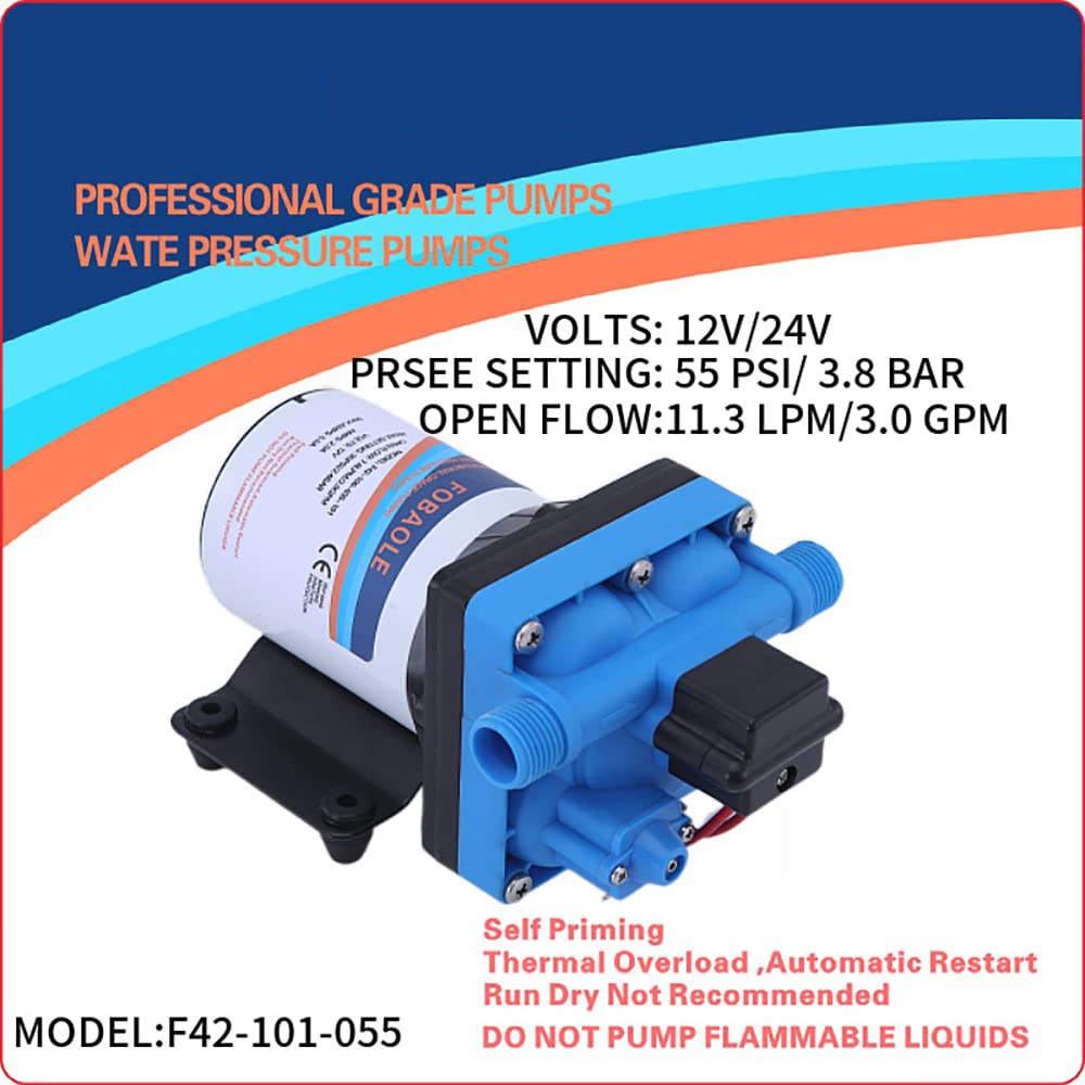 Mikromembranpumpe, elektrische Booster Hochdruck Selbstansaugende Wasserpumpe für Yacht Boot Marine RV Wohnwagen 11,3L/MIN (12V)
