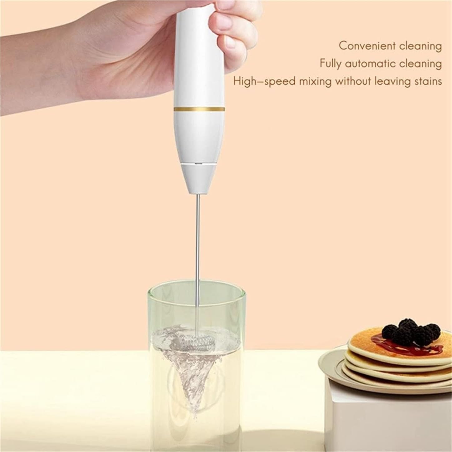Espumador De Leche para Espresso Batidora Eléctrica Batidora De Mano Espumador De Leche De Mano USB Cocina Mezclador De Acero Inoxidable Espumador Batidora(Black)