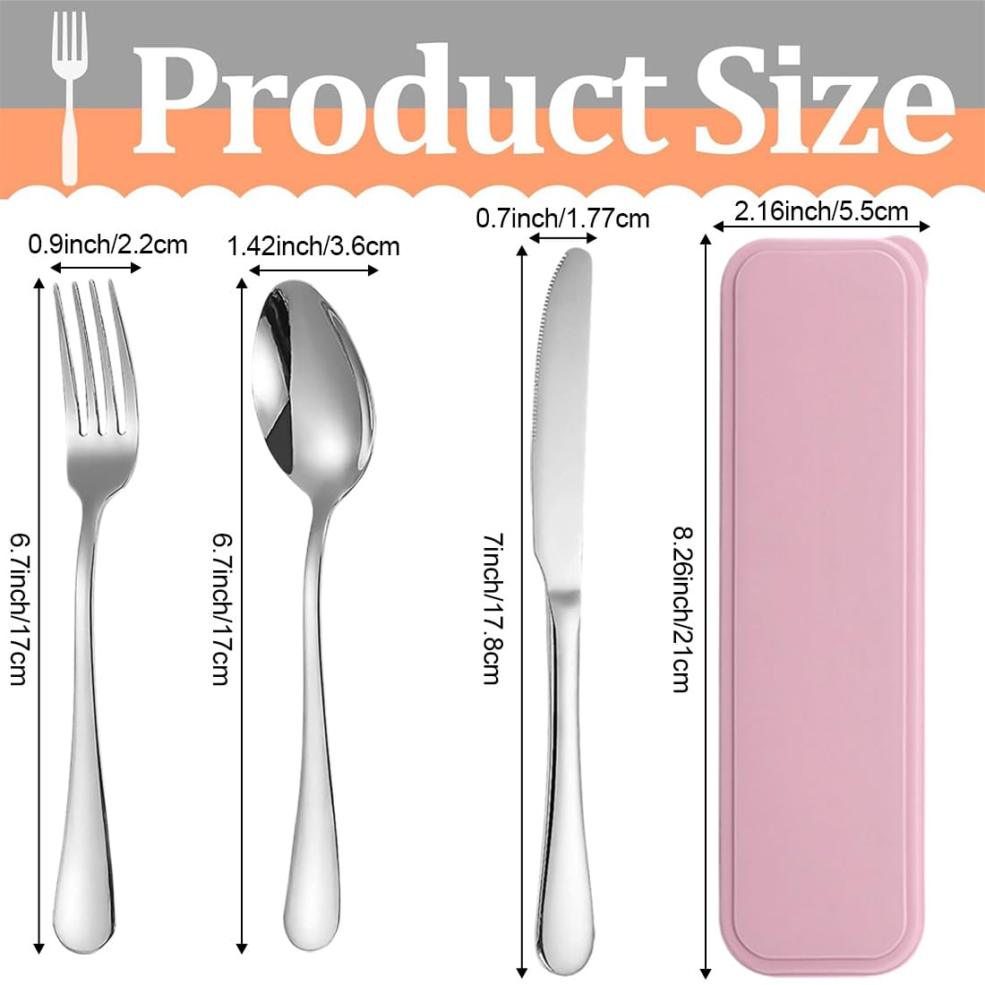 3 Pezzi Posate Da Campeggio Kit con Borsa Portaoggetti, set di Posate Portatili in Acciaio Inox, Utensili da Viaggio, Lavabili in Lavastoviglie, per Campeggio Picnic Scuola Pranzo(Rosa)