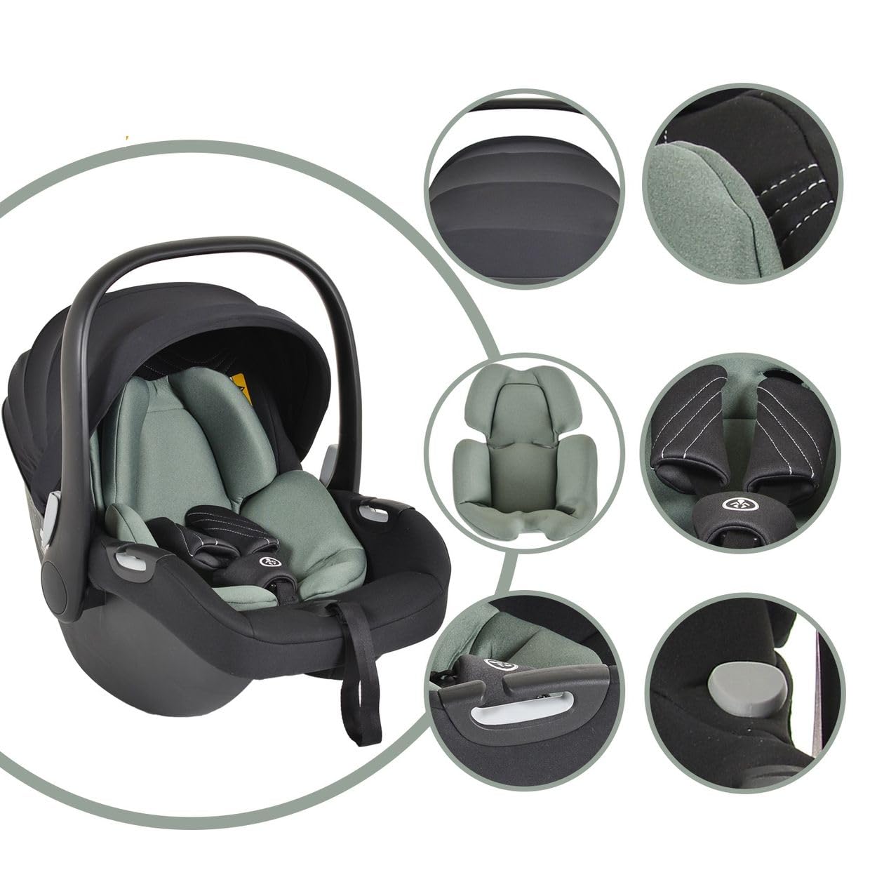 Cangaroo, seggiolino auto per neonati i-Size (40-83 cm) gruppo 0+ imbracatura, colori:ecologica