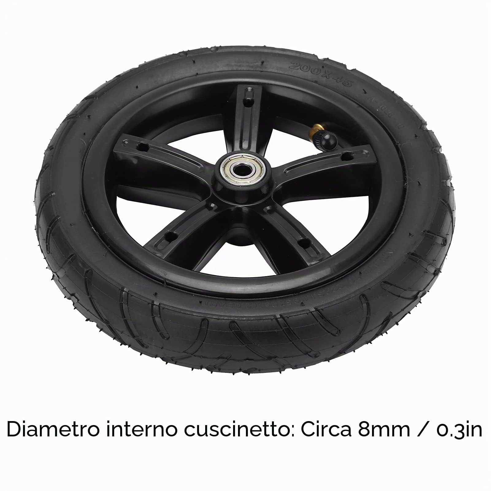 Ruota pneumatica,1 pezzo Ricambi per sedie a rotelle,Ruota pneumatica da 8 pollici 200x45 con tubo interno per scooter elettrico con boccola e cuscinetti