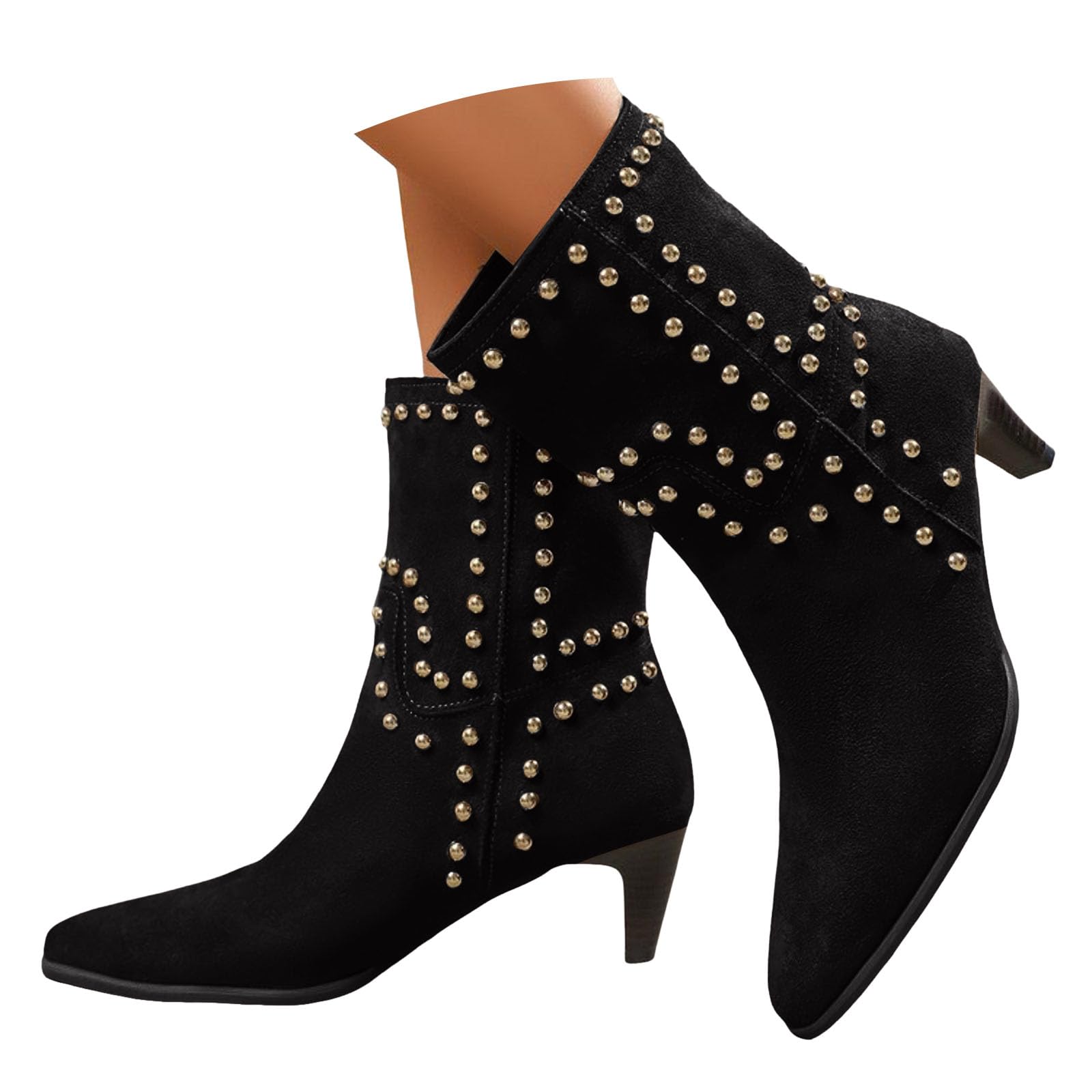 Womens Cowboy Boots Sparkly Rhinestones Cowgirl Boots Low Heel Wide Calf Pointed Toe Ankle Booties Pull On Fall