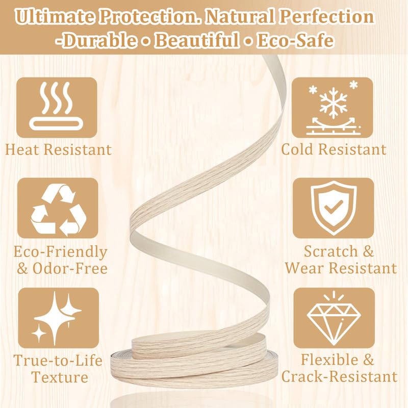 Light Oak Edge Banding, 15/16" x 50ft PVC Edge Banding Tape, 1mm Thick Wood Grain Veneer Edging for Modern Cabinet Refacing, Dressers, Plywood Edge Trim & Wood Veneer Sheets