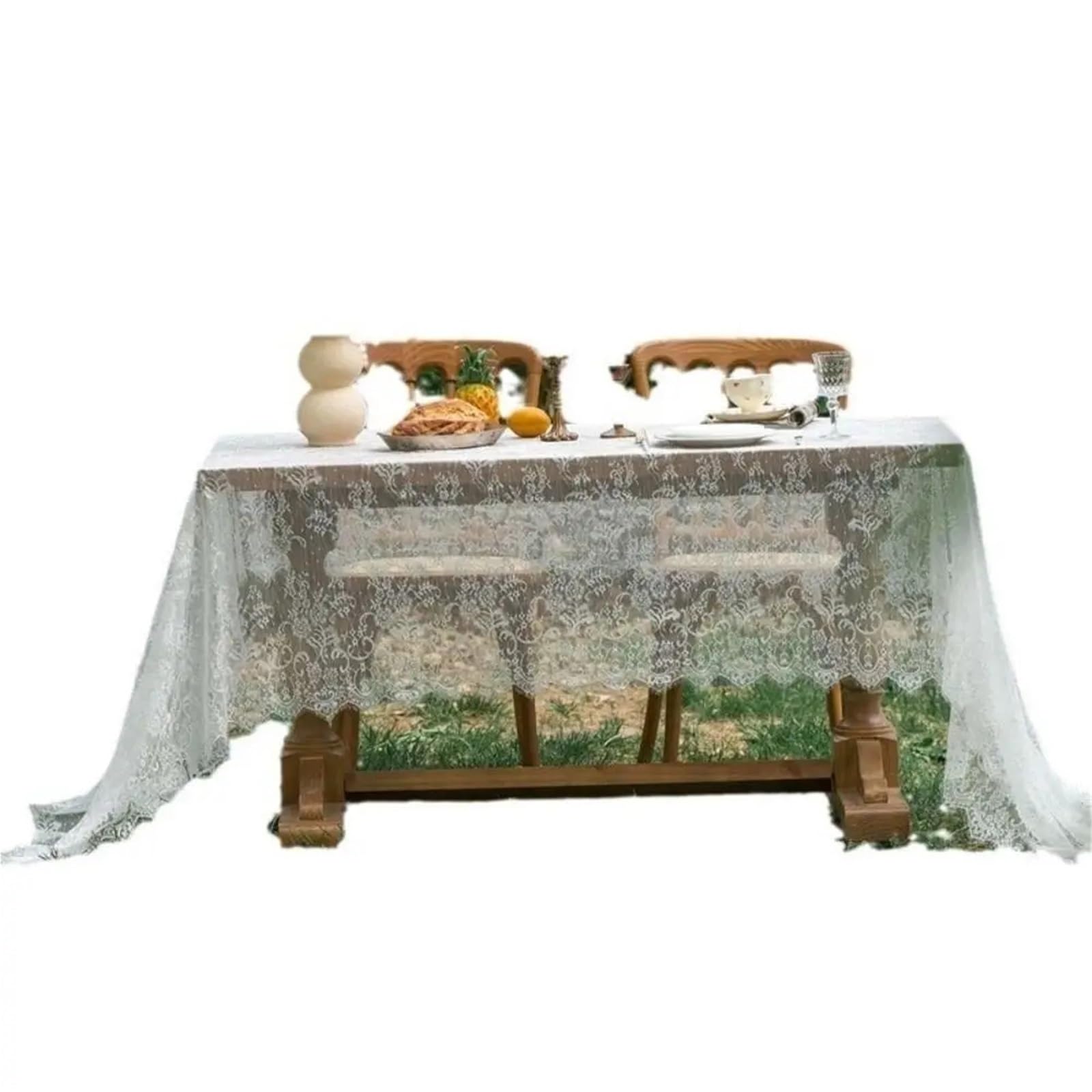 NJIEzhao Embroidered Lace Tablecloth White Lace Party Tablecloth Retro Valentine's Day Decorations Wedding Decoration Rectangular(150x150cm)