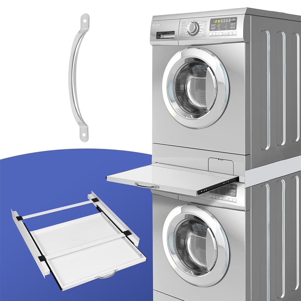 Marco de conexión de acero para lavadora y secadora, marco intermedio con placa extensible, máx. 10 kg, accesorio universal para lavadora, accesorio para secadora para cesta de la ropa (60 x 60 cm),