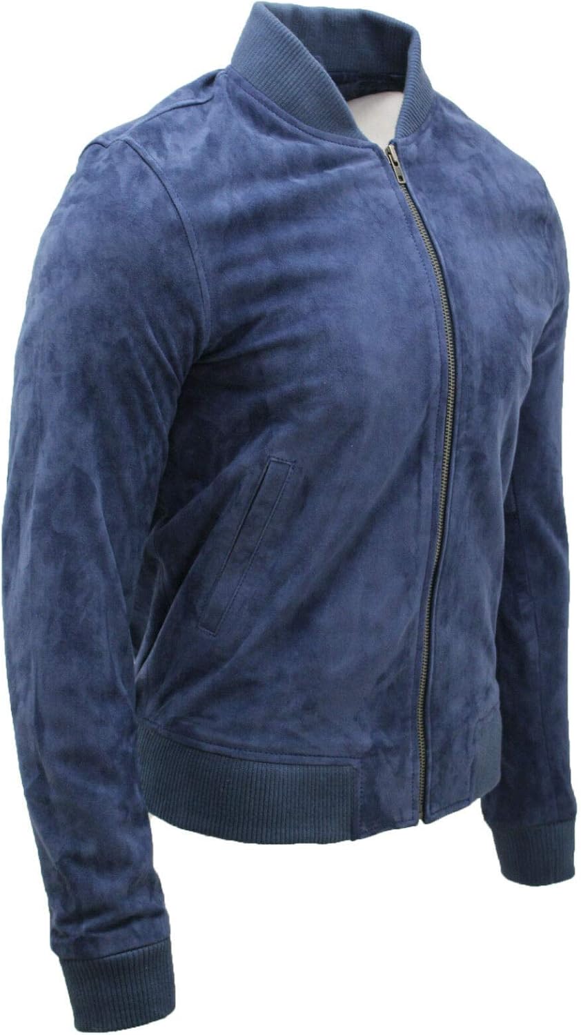 Infinity Men's Varsity Blue Leather Suede Bomber Jacket