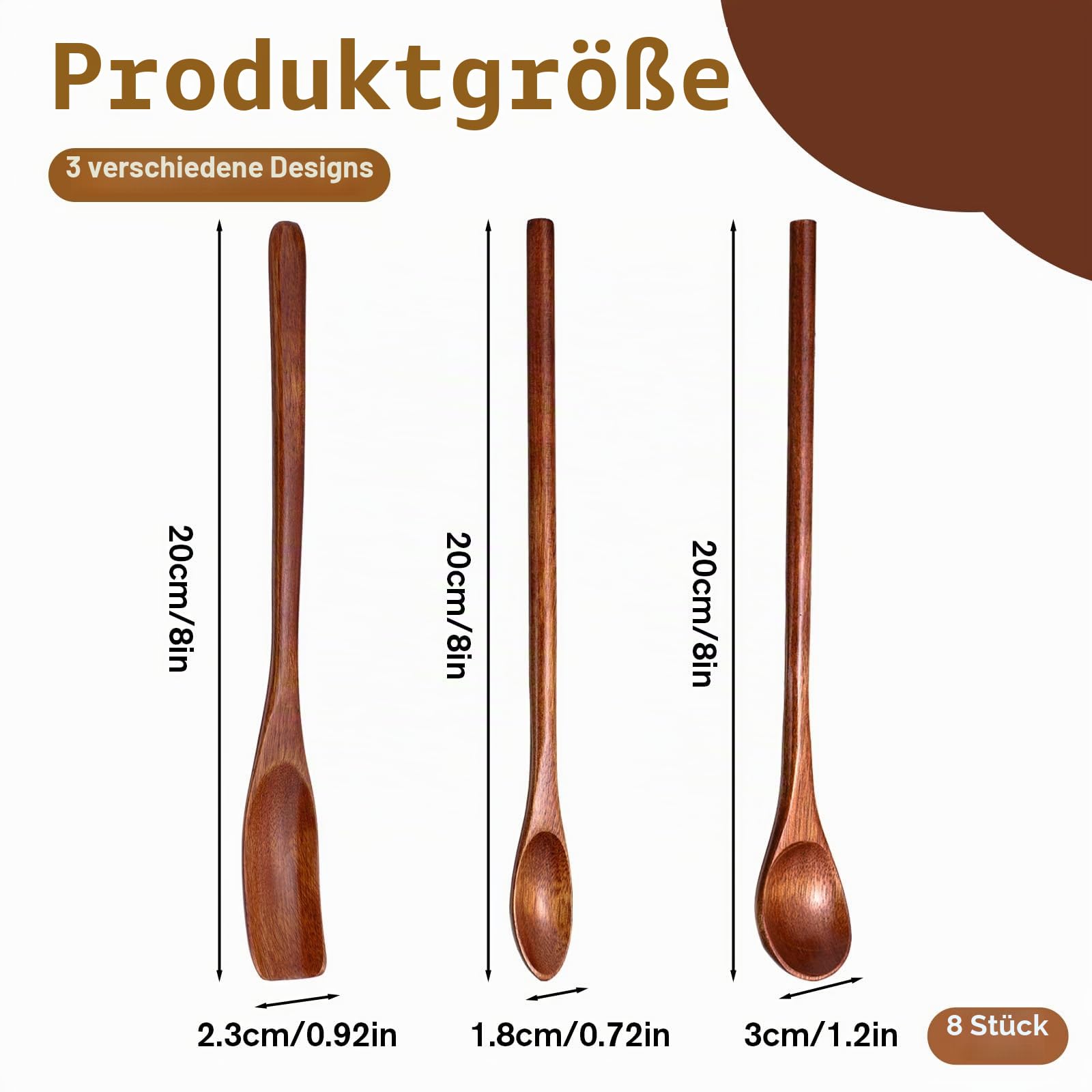 8 Stück Honiglöffel Holz Retro Holzlöffel Nanmu Suppenlöffel 20cm Lange Griff Holzlöffel Natürliches Kaffeelöffel Honigrühr Löffeln Kochen Wooden Spoon für Kaffee Tee Honig Heiße Schokolade