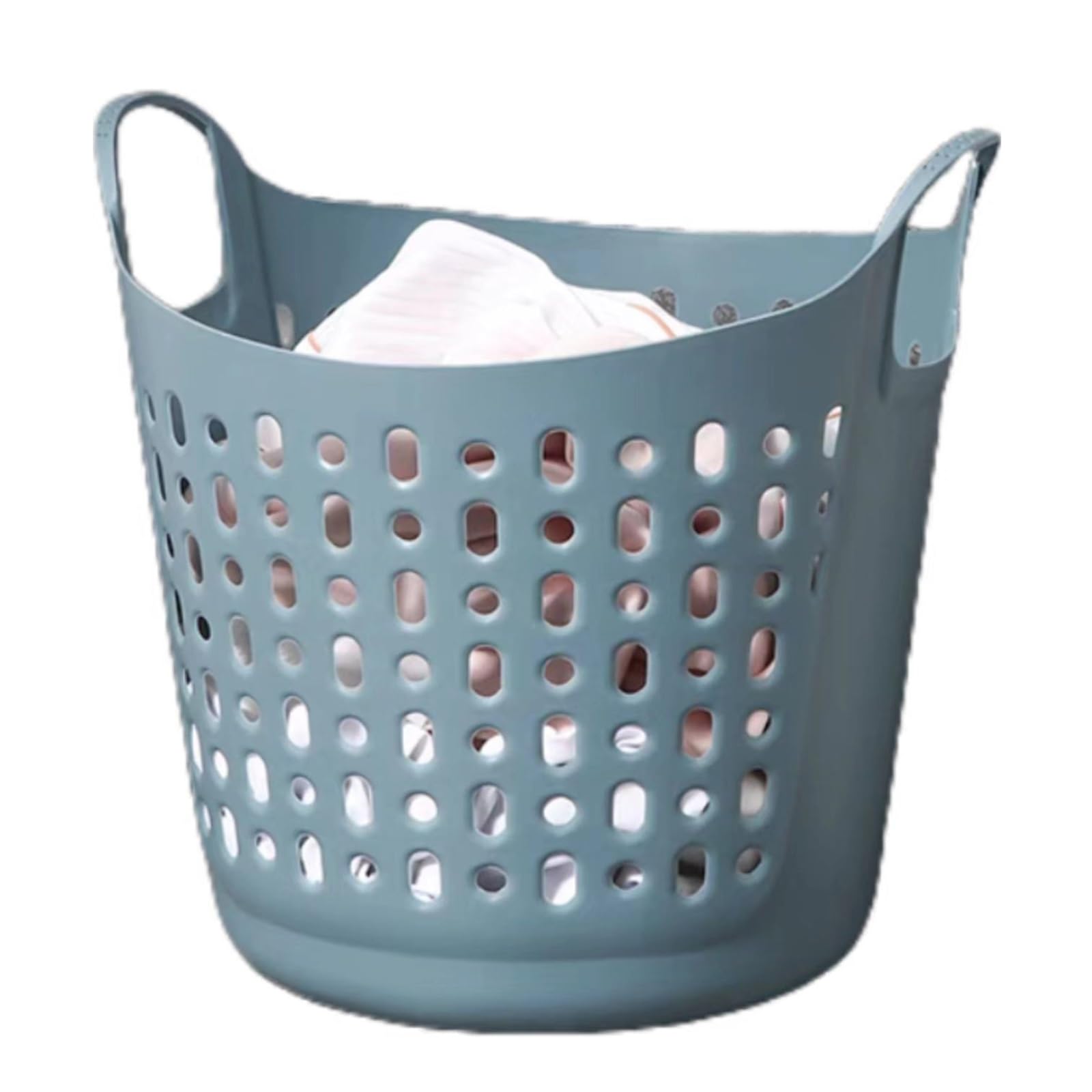 Cesto portabiancheria in plastica flessibile con manico, cesto rotondo portatile per la casa, cestino ventilato o borsa della spesa