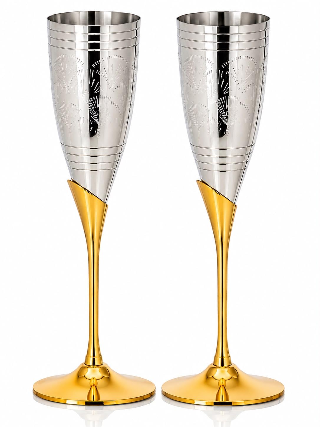 Crockery wala and company Siver Plated Champagne Flute Wine Glass for Parties - Set of 2 (Silver, 100 ml)