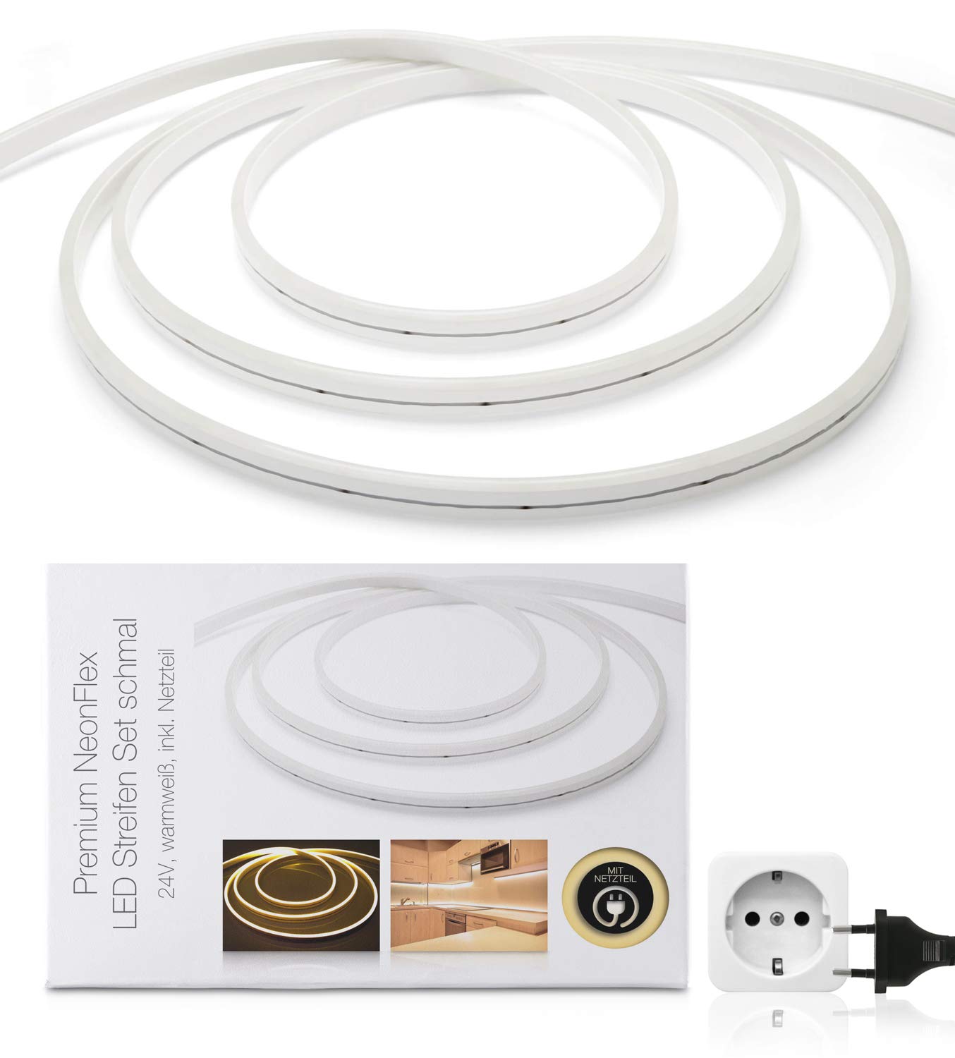Premium 24 V LED Neon Flex striscia IP65 bianco caldo set di alimentatore 10 m