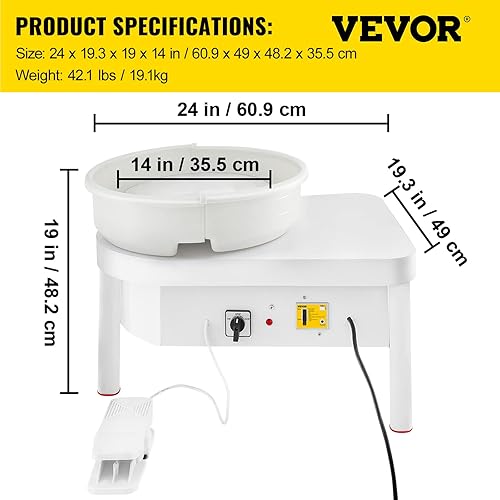 Miniatura 7 de VEVOR Máquina formadora de 14.2 in con pedal de pie para adultos, rueda de cerámica eléctrica de 450 W para manualidades, color blanco