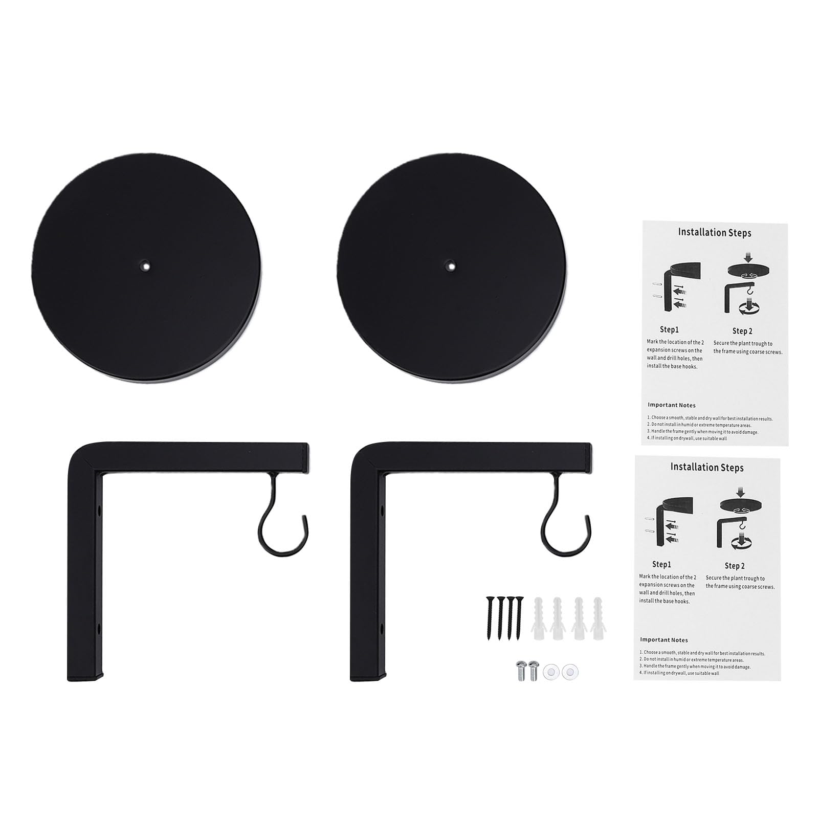 Étagère murale pour plantes Brrnoo : lot de 2 supports suspendus en fer forgé noir pour balcon