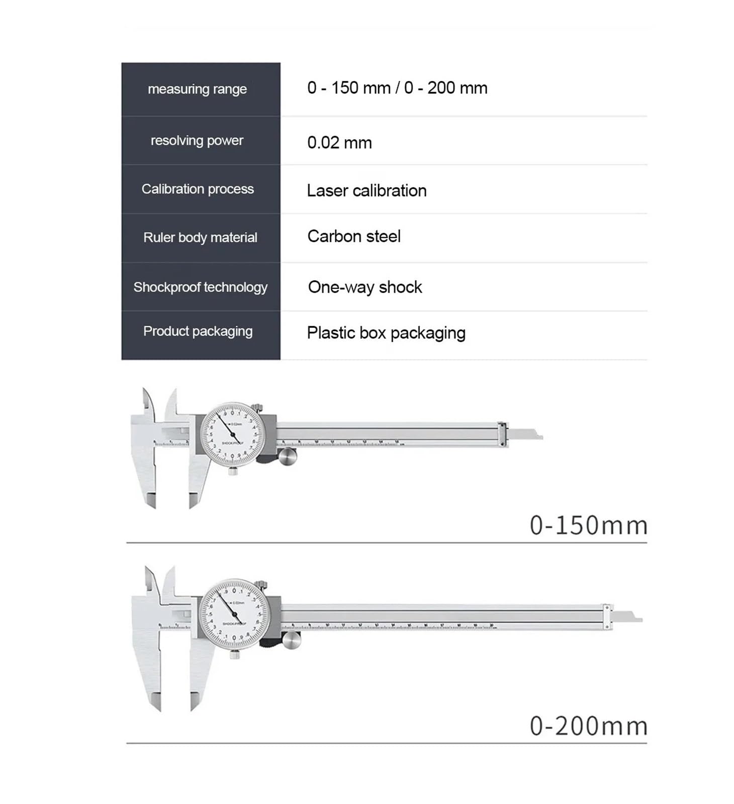 Vernier Calipers 0-150/200mm Dial Calipers Metal Gauges Rulers Depth Measuring Tools(0-150mm no Box)