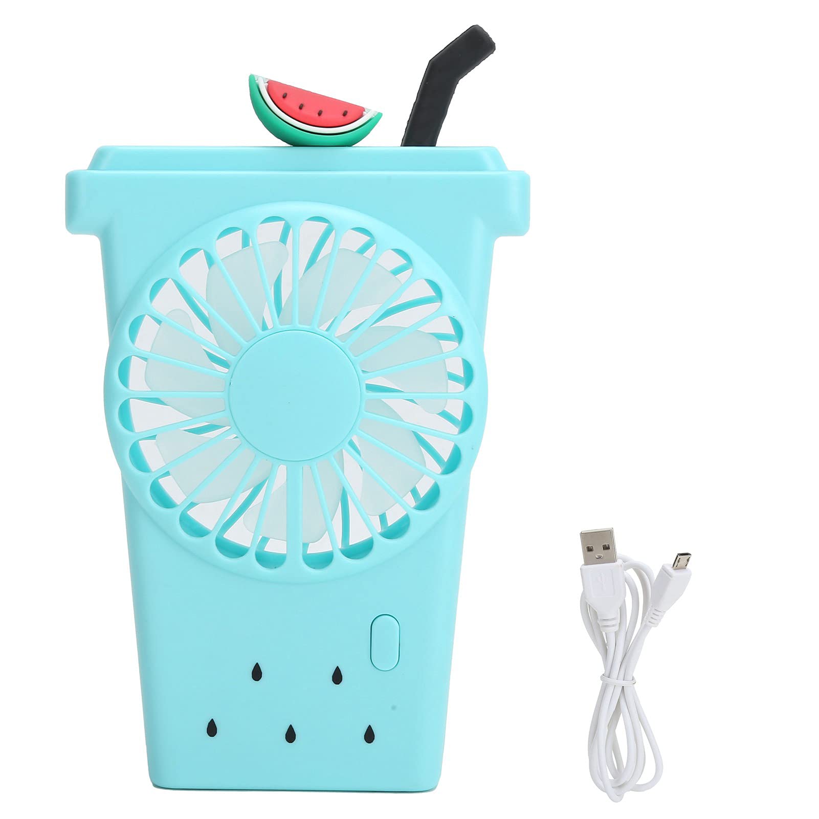 lvifloae Handheld Mini Fan USB Rechargeable Electric Desk Portable Cartoon 3 Speeds for Home Outdoors Handheld Mini Fan USB (Summer drink cup blue)