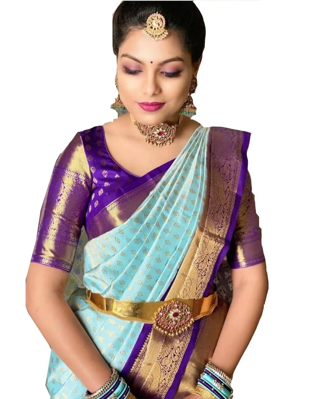 Women's kanchipuram pattu soft Silk saree With Blouse Piece-image-37