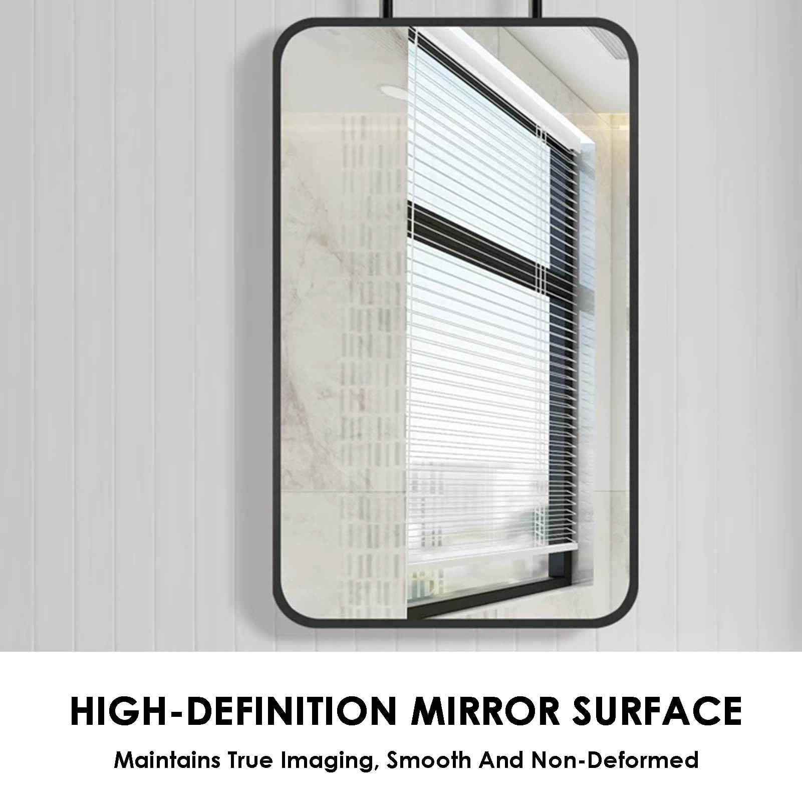 Espejo de techo con luz LED, rectangular, flotante, montado en la pared, espejo de maquillaje HD con brillo ajustable, acabado dorado, 50 x 70 cm, perfecto para pasillo y armario