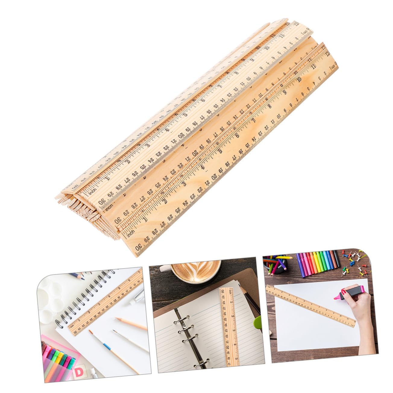 72piezas Regla De Madera Doble Rulers De Medición para y Herramienta De Dibujo y Escuela y Ligera