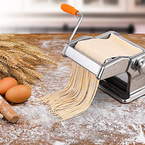 Pasta Maker Machine, Noeler Pasta Crank Stainless Steel Pasta Roller Machine,Manual Noodle Maker Pasta Cutters with 2 Blades,Make Fresh Spaghetti or Fettuccini