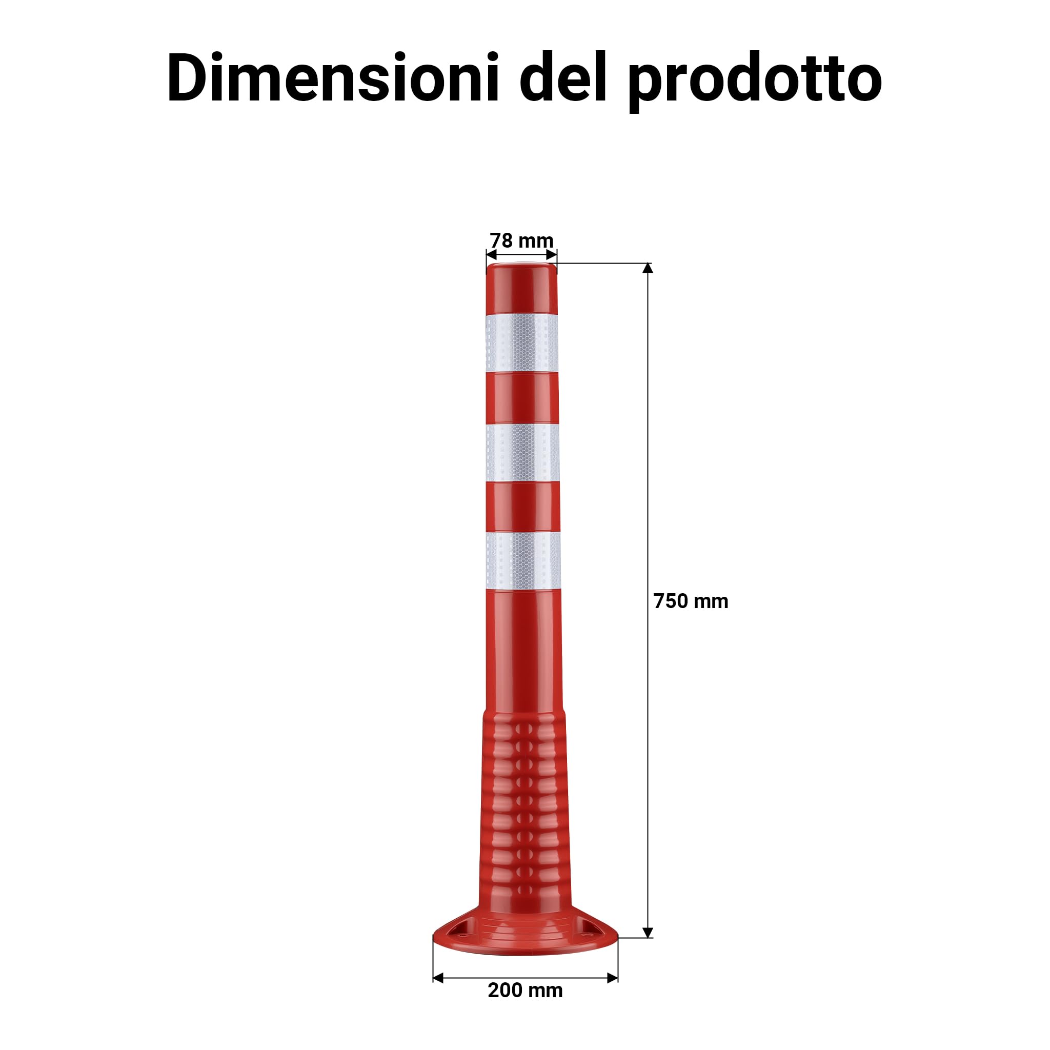 Wiltec Paletto segnaletico flessibile catarifrangente, 2 paletti delimitatori da 75 cm con viti di montaggio
