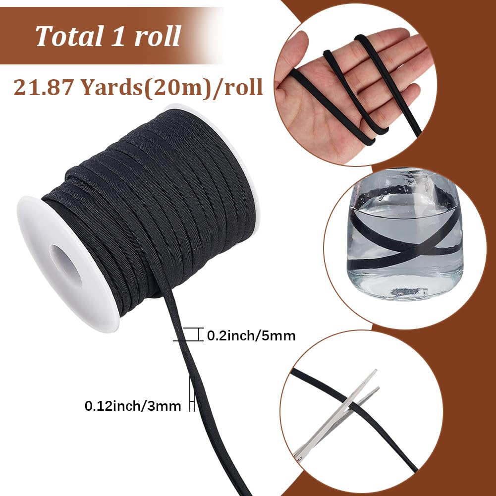 Cordoncino in nylon nero, morbido, elasticizzato, lungo, piatto, per costumi da bagno, magliette, lavori a maglia, cucito, abbigliamento sportivo, fai da te, borse, coperte, uncinetto, 20 m