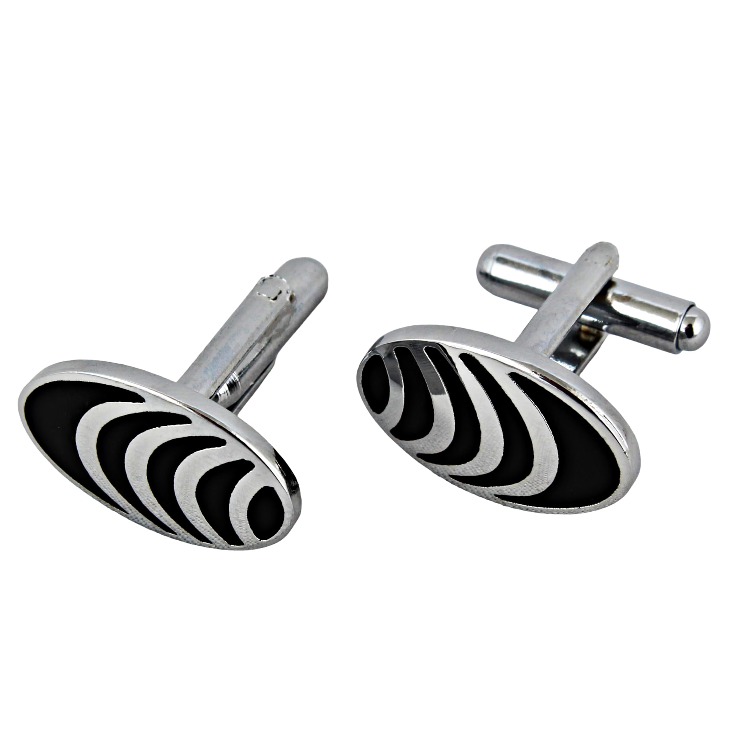 lucky jewellery Unique Men Jewelry Silver Plated Black Color Oval Shape Sleeve Button Formal Cuff Button Wedding Shirt Button, Suit, Blazer Cufflinks Pair Gift Set For Men (352-CHC54-1117-S)-picture-34