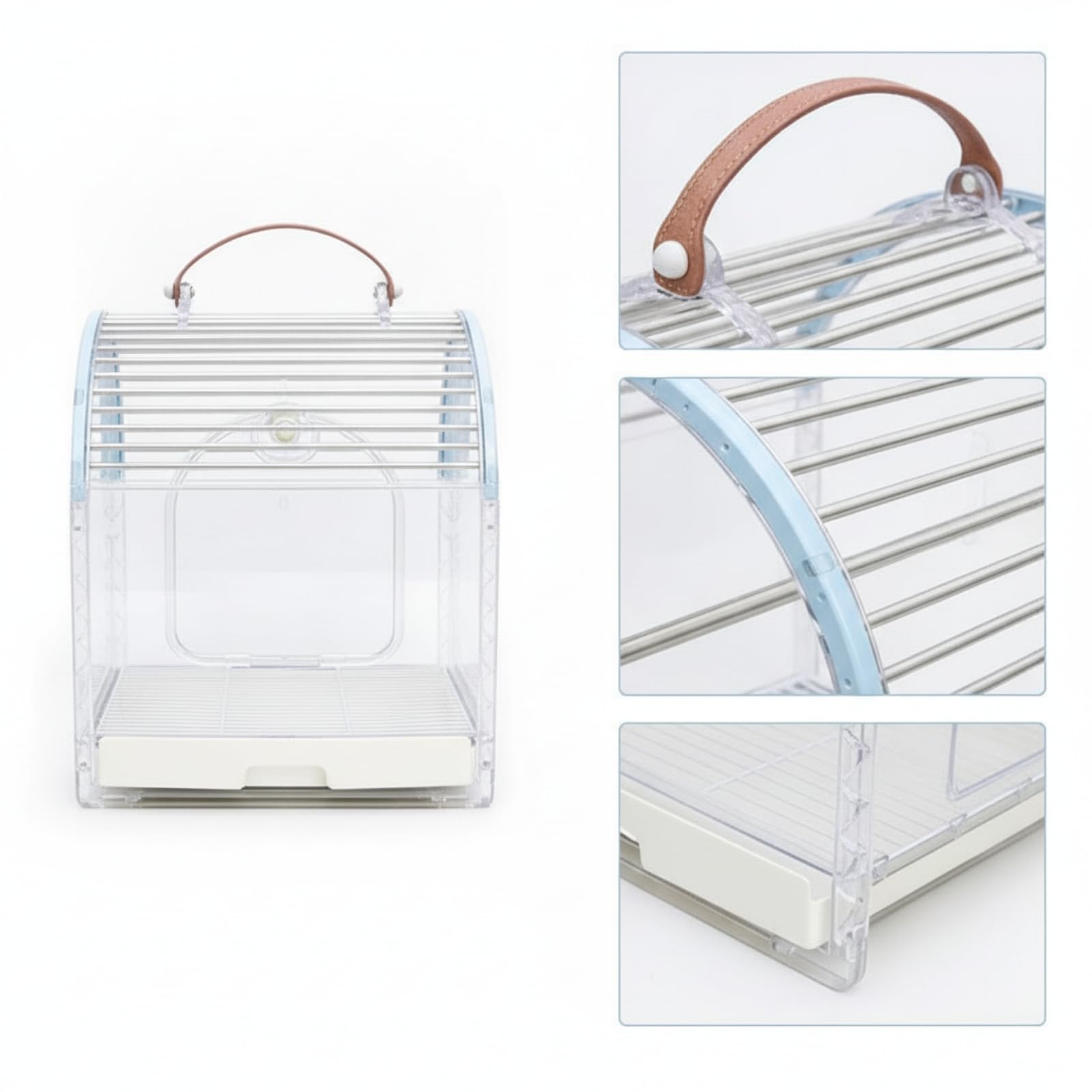 Jaula Viaje con Banja Extraíble Transparente Jaula Viaje con Asa Ligera Transportín Banja Extraíble para Excursiones, Blanco
