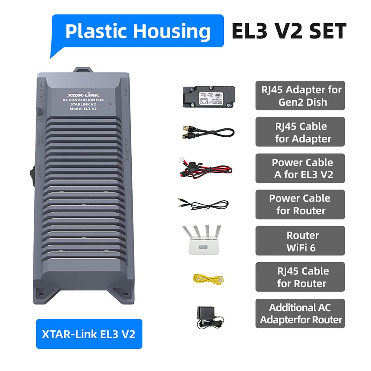 XTAR-Link EL3 V2- DC Power Supply for Starlink Standard ACTUATED (Gen 2),12V to 48V DC Power Supply,Reduce Power Consumption (EL3 V2 Set)