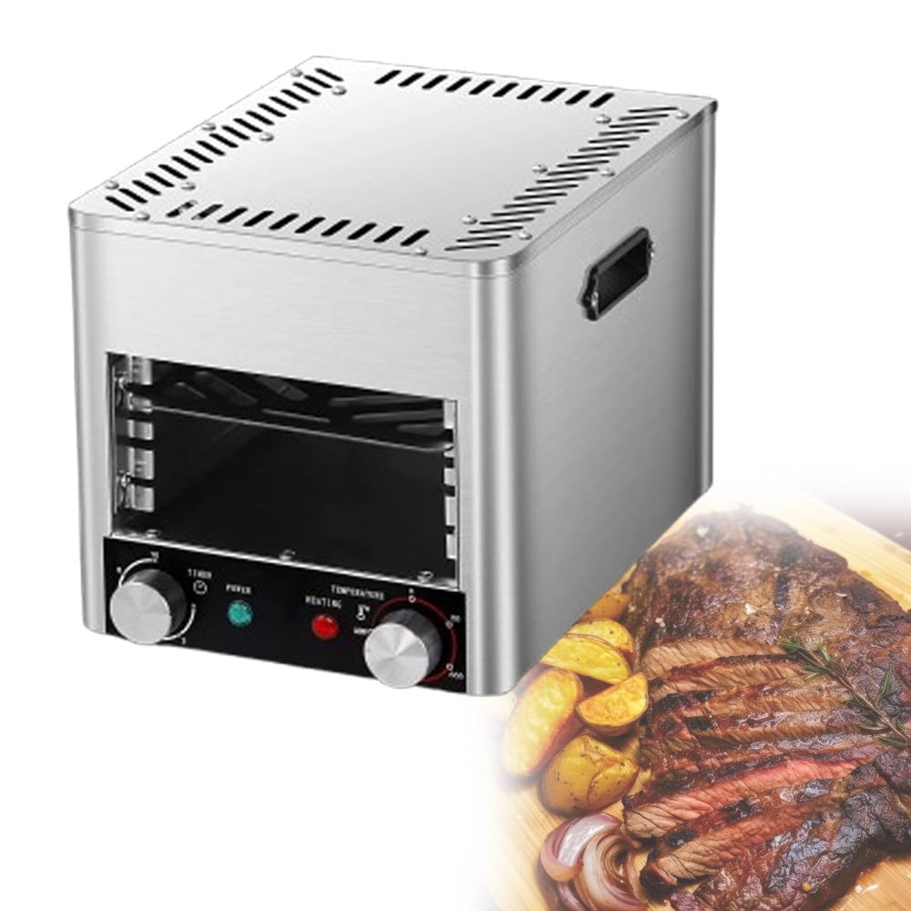 1700w Parrilla para Bistec con Cocción Interior Sin Humo 01 | Asador Eléctrico,800℃ Máximo,Bandeja Y Parrilla,Acero Inoxidable,Para Cocina,Restaurante,Cafetería,Bar