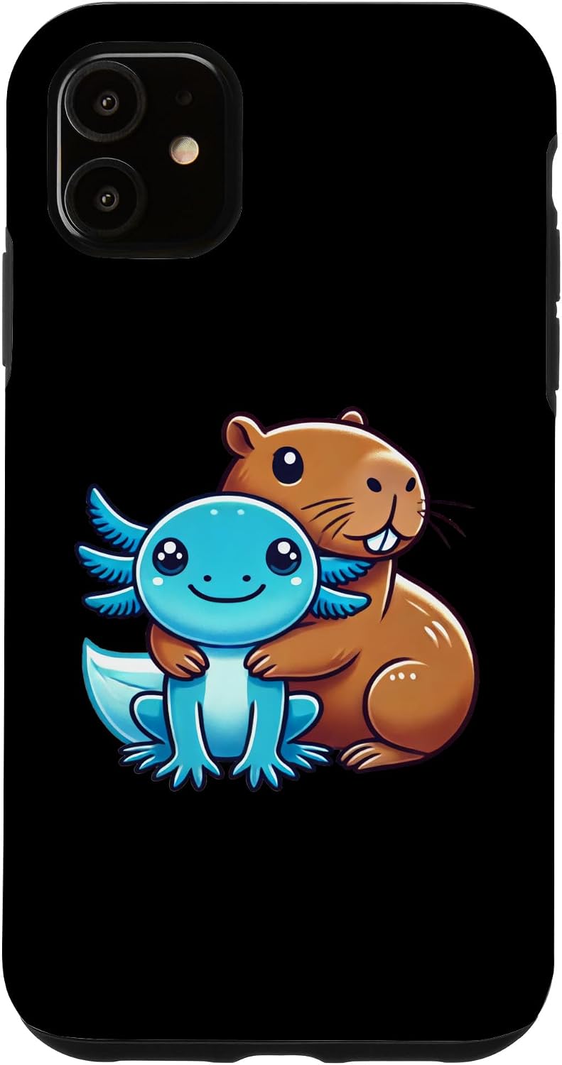 Cute Axolotl Hugging Capybara Case for iPhone 11