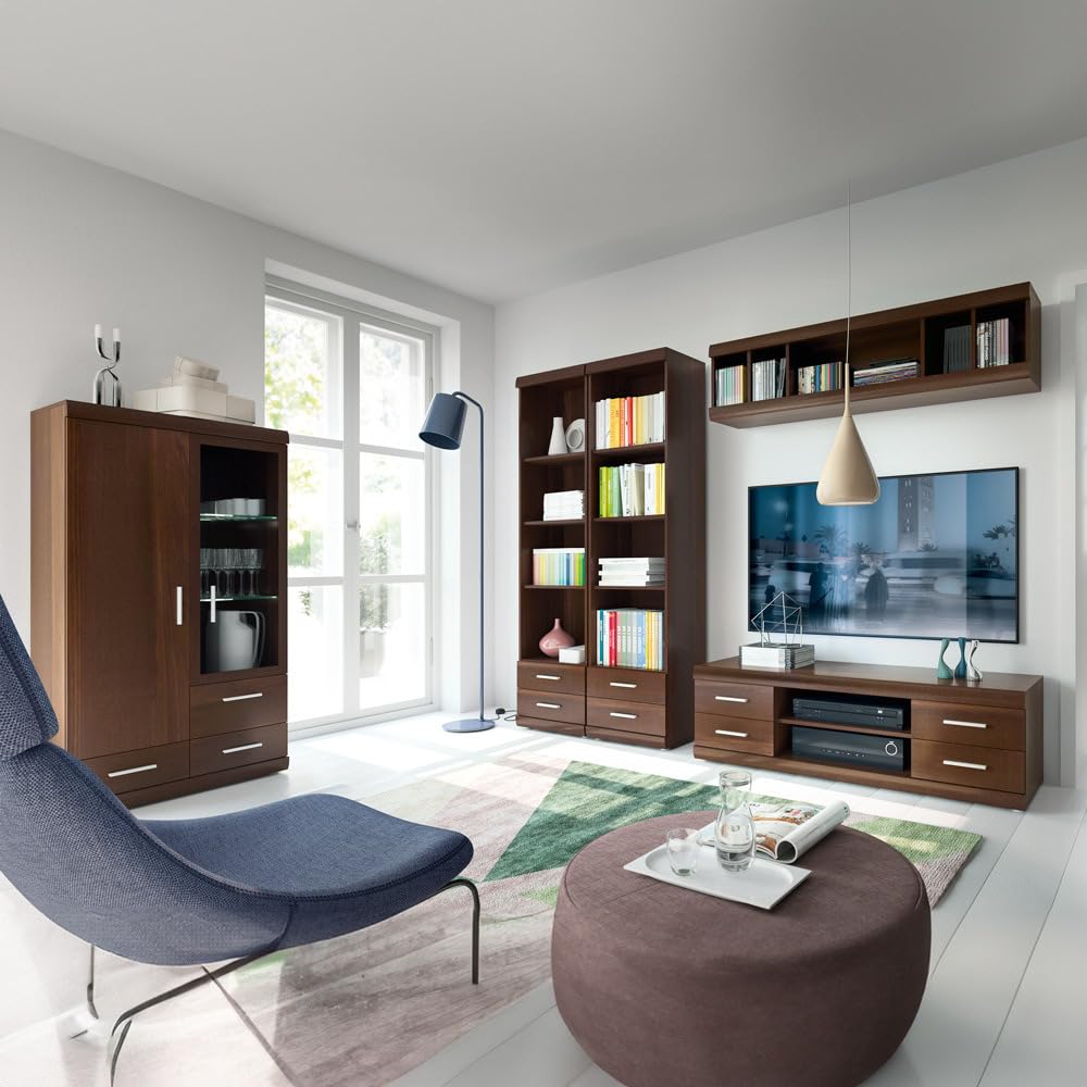 Lomadox Highboard 80 cm Nussbaum Wohnzimmerschrank Vitrinenschrank Vitrine Stauraumschrank Geschirrschrank