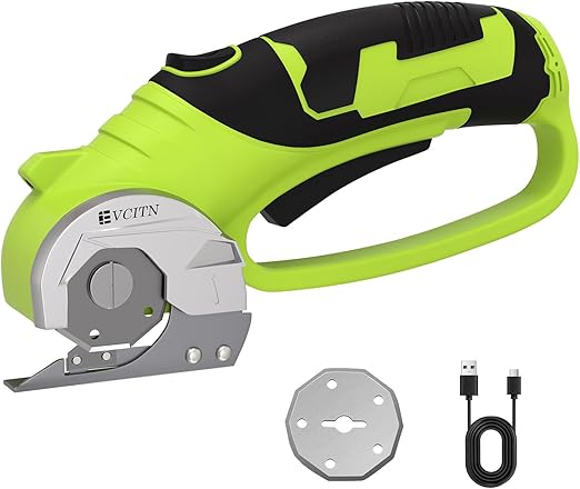Cordless Electric Scissors,4V Rechargeable Cardboard & Carpet Cutter,Electric Self-Sharpening Rotary Cutter for Fabric,Heavy Duty Scissor with LED Light for Crafts Leather or Plastic Packages,Green