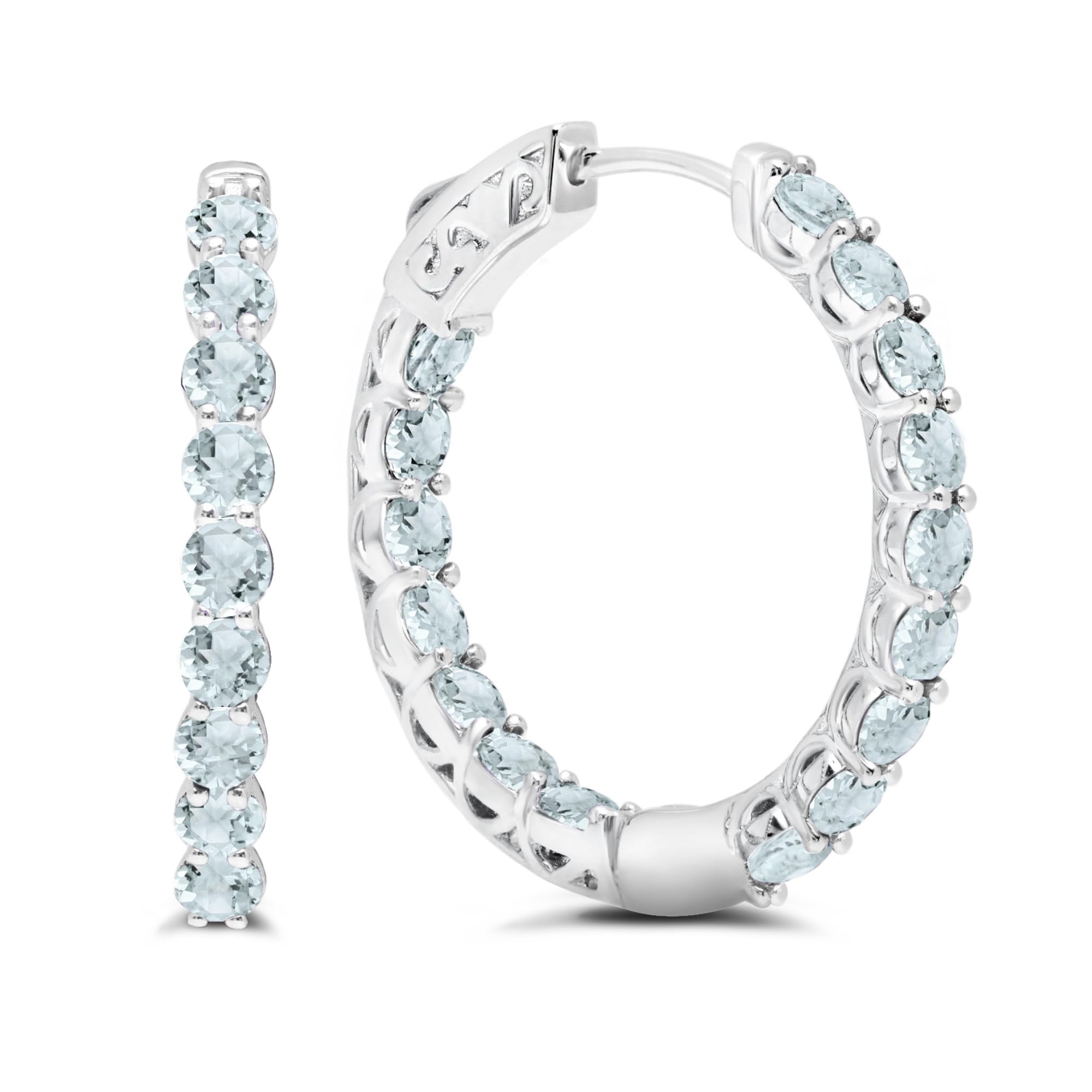 Gemstone Inside Out Hoop Earrings for Women in 925 Sterling Silver 1 Inch Diameter and 3mm Birthstone with Notched Post with Lock by MAX + STONE