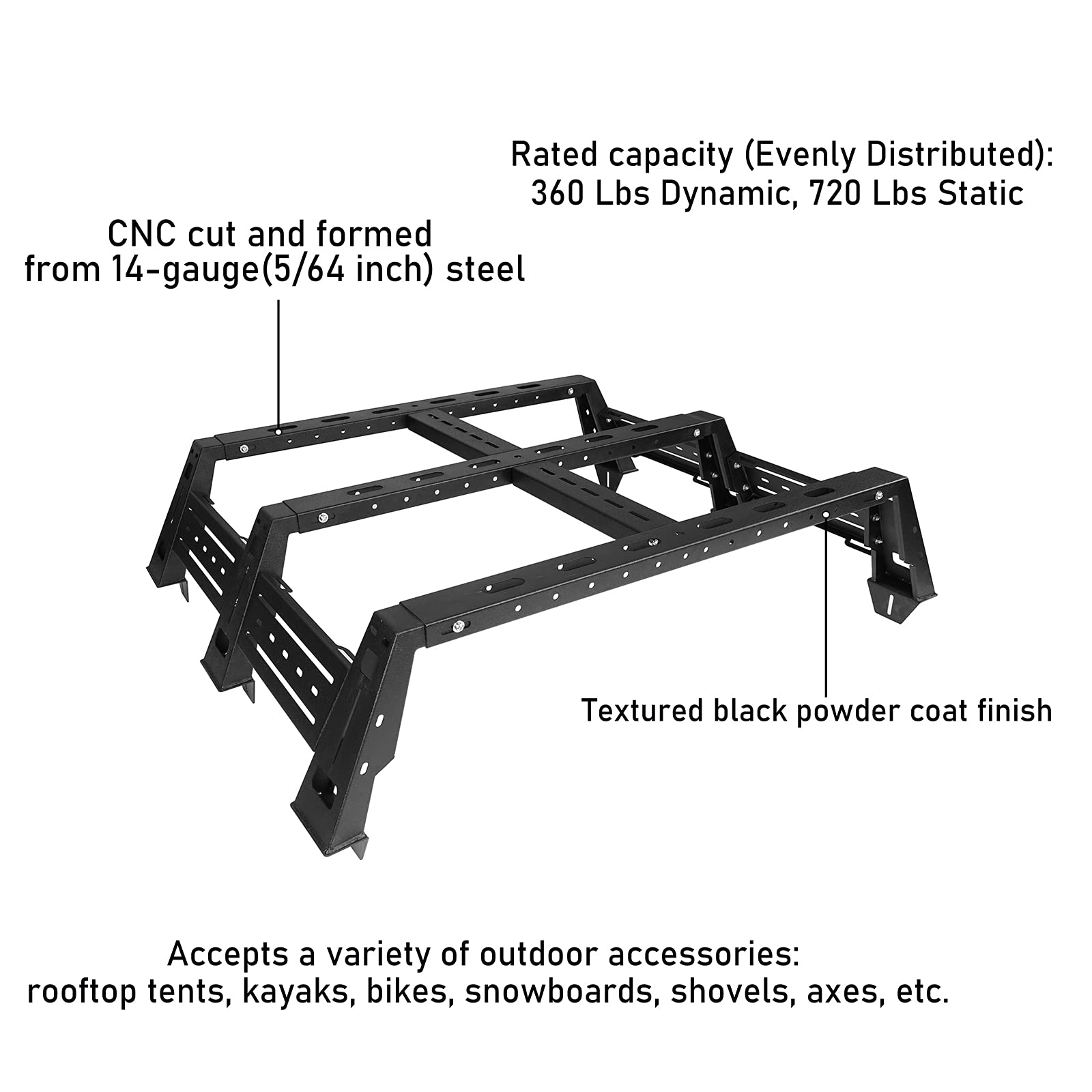 Hooke Road for Jeep Gladiator 13" High Bed Rack Steel Overland Rack