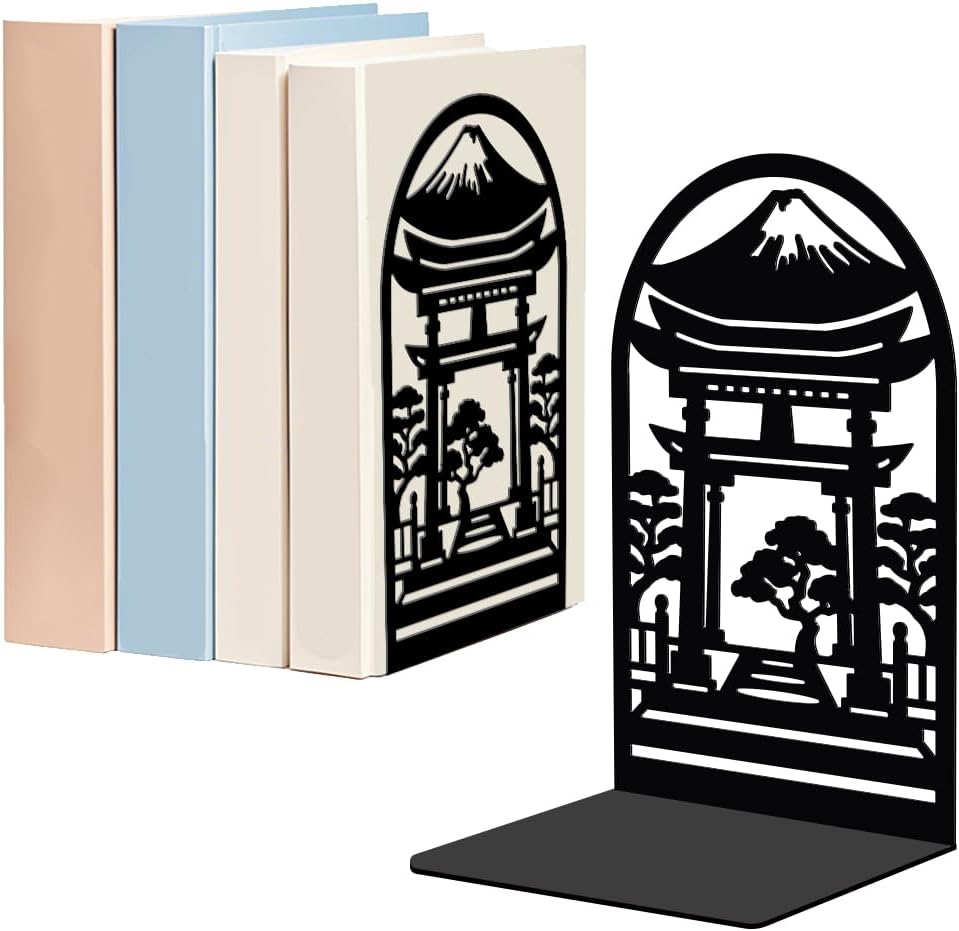 WADORN 1 Pair Jungle Adventures Decorative Bookends, Rustic Mountain Forest Hiker Heavy Duty Metal Book Ends Black Non-Skid Book Stopper for Bookshelf Library Home Office Dorm Man Cave Back to School
