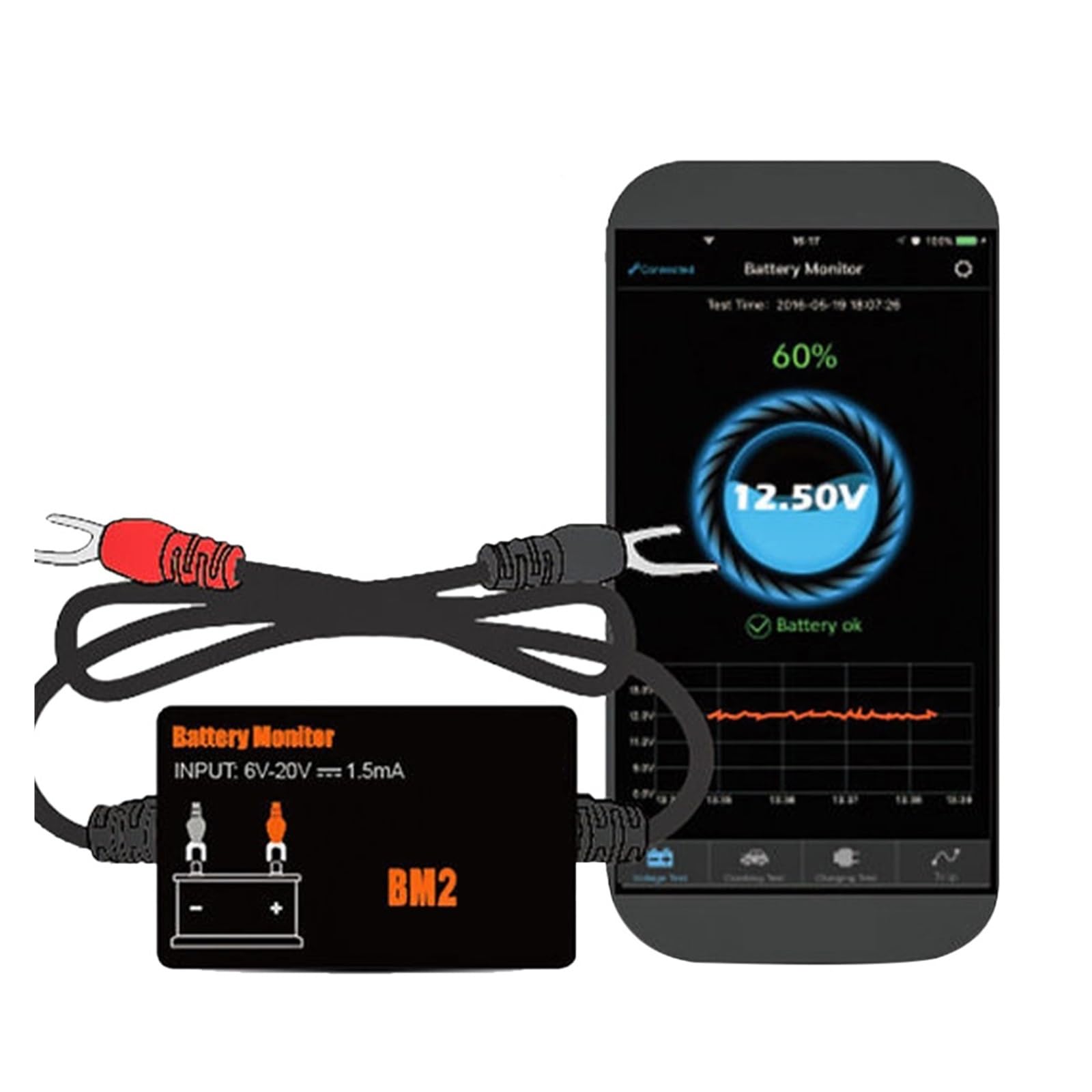 Tester akumulatorów samochodowych Monitor Akumulatora Samochodowego Bluetooth Bezprzewodowy Analizator Akumulatora Samochodowego Test Akumulatora Narzędzie Diagnostyczne Ekstremalna dokładność i bezpi