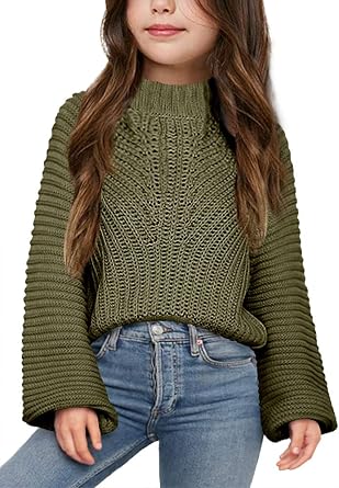 Imily Bela Girls Sweaters Kids Casual Bell Sleeve Knit Pullover Jumper Tops