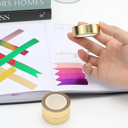 Miniatura 9 de NatSumeBasics Cinta adhesiva metálica Washi, 3 unidades, 0.6 pulgadas x 32 pies, cinta adhesiva de arcoíris, autoadhesivas, decoración de