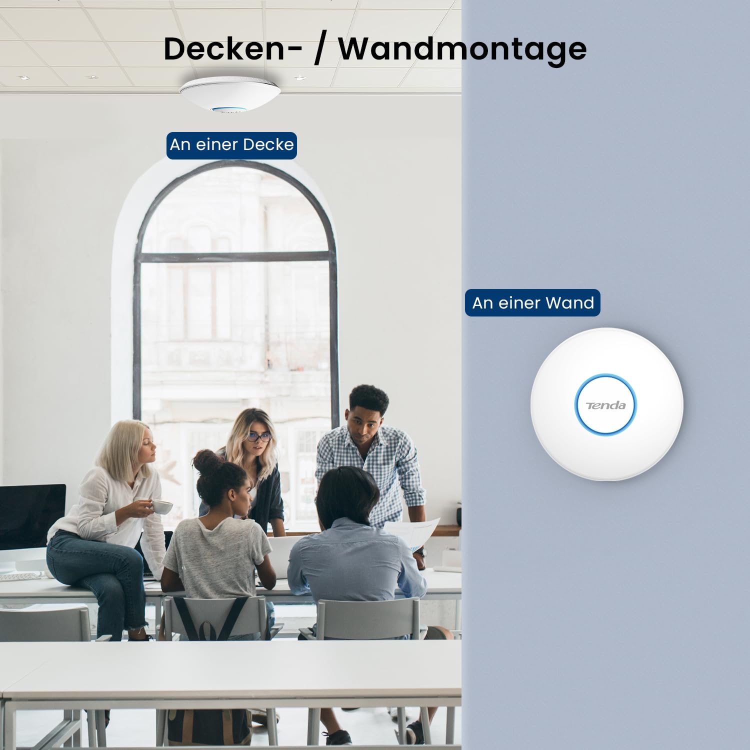 Tenda i27 AX3000 WiFi 6 Access Point (802.11ax Dualband, 1x Gigabit PoE/LAN-Port, WPA3 Sicherheit, Mehrere SSIDs, Verwaltbar über APP oder Weboberfläche, 802.3at PoE+ Powered, inkl. Netzteil)