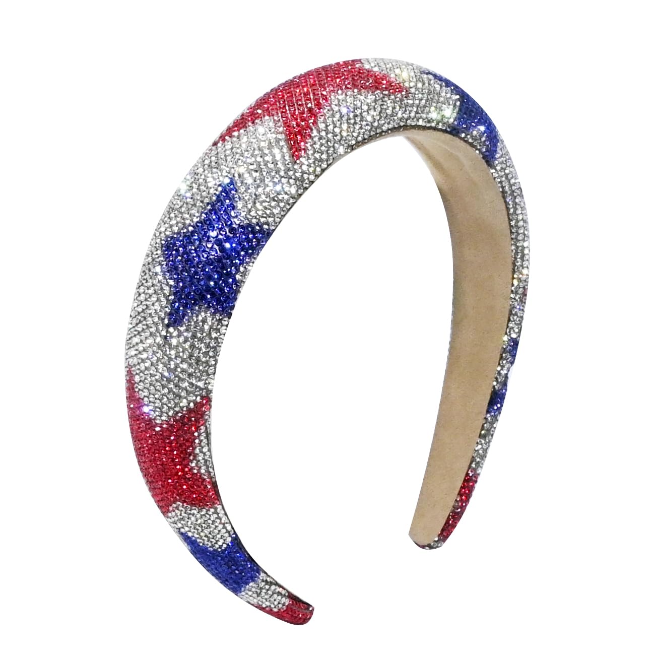 JUCCPUL 4th of July Rhinestone Headbands for Women Girls Padded Hairband for Girls Red Blue Star Rhinestone Sparkle Head Band Patriotic Hair
