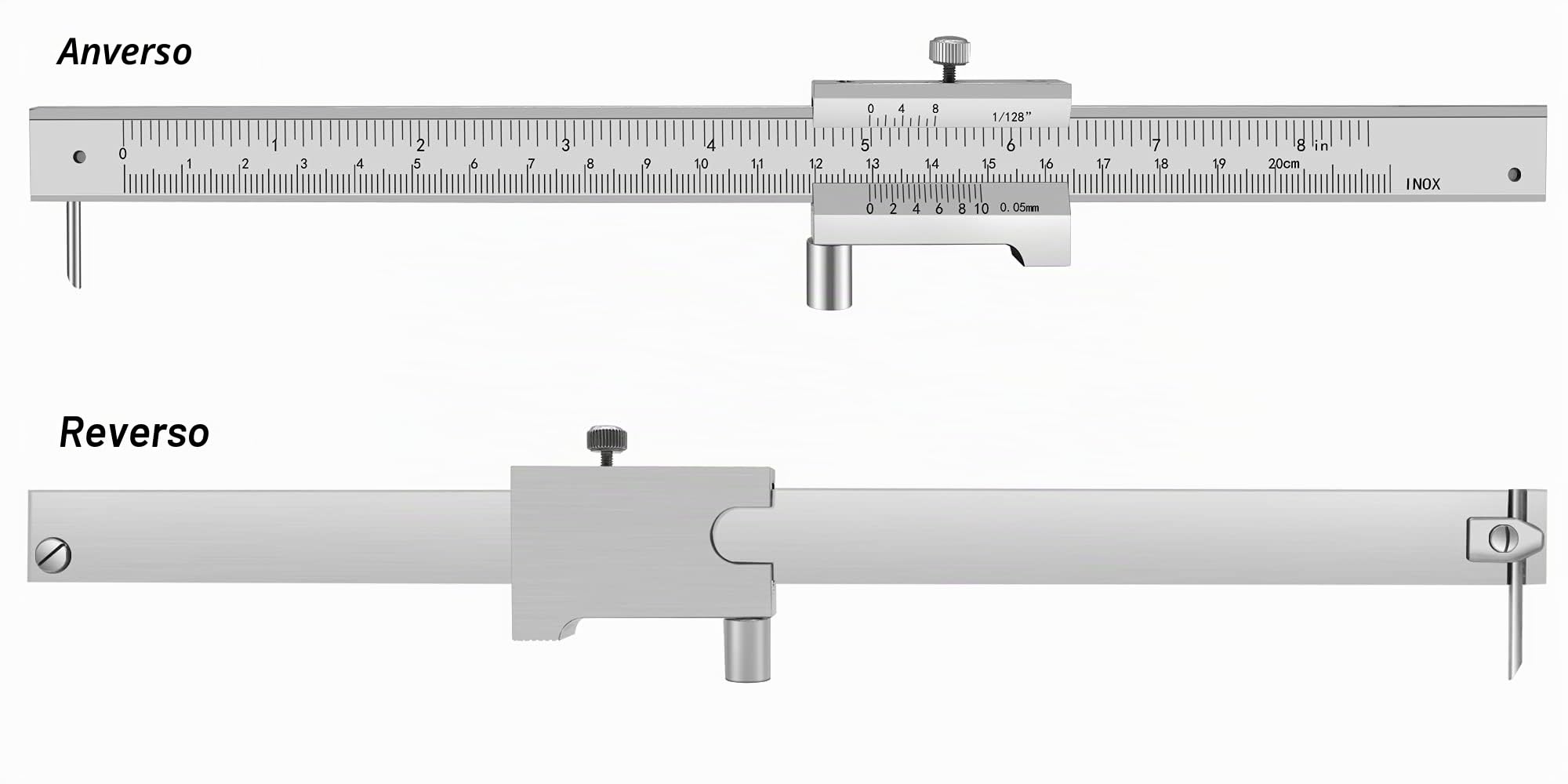 Calibrador de medición cruzado paralelo 0–20 cm (0–8 pulgadas) con 2 agujas de carburo de tungsteno/agujas, calibre de medición de acero inoxidable, plantilla de marcado, herramienta de