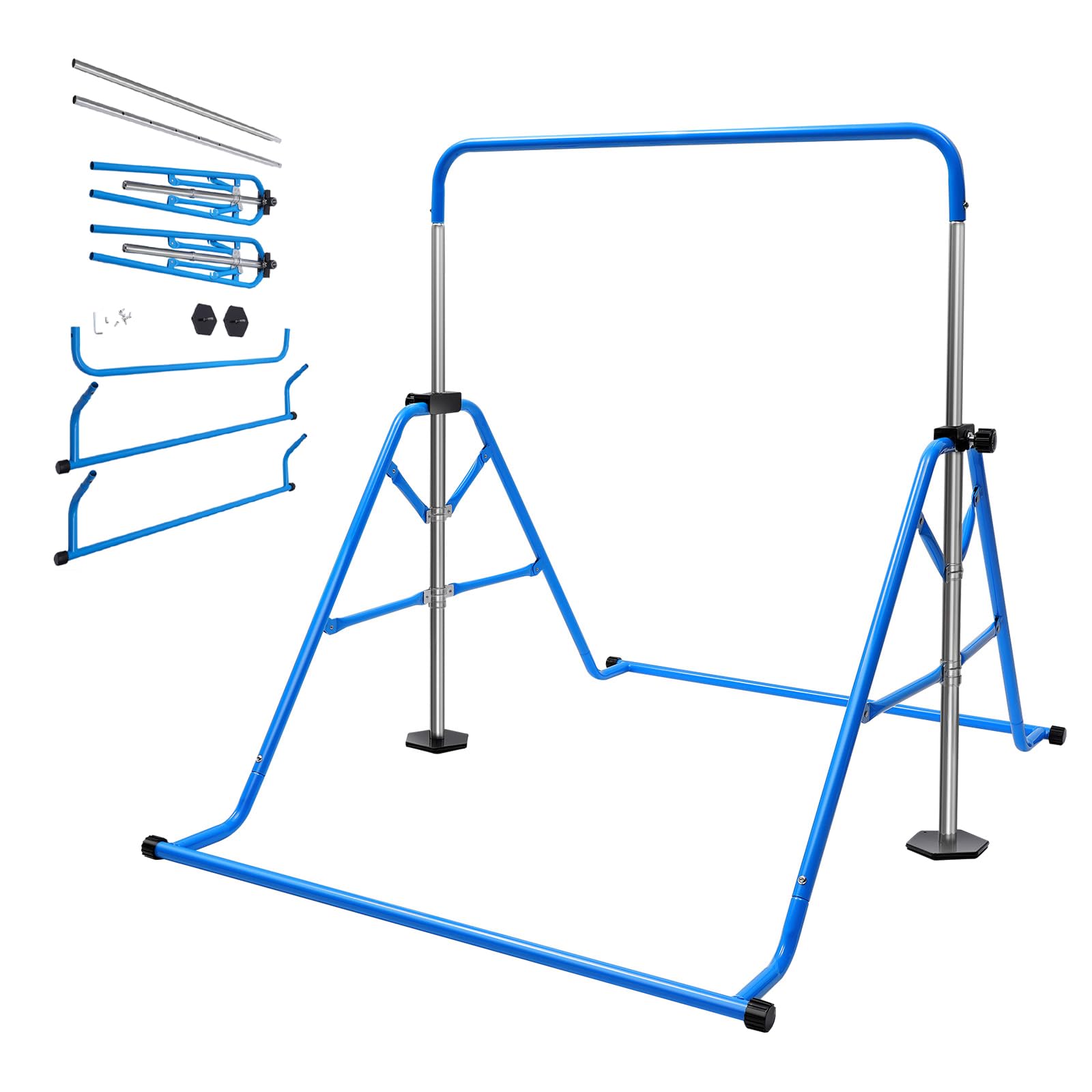 Barra de gimnasia para niños, barra de gimnasia para niños, barra de gimnasia ajustable, barra horizontal, plegable, color azul