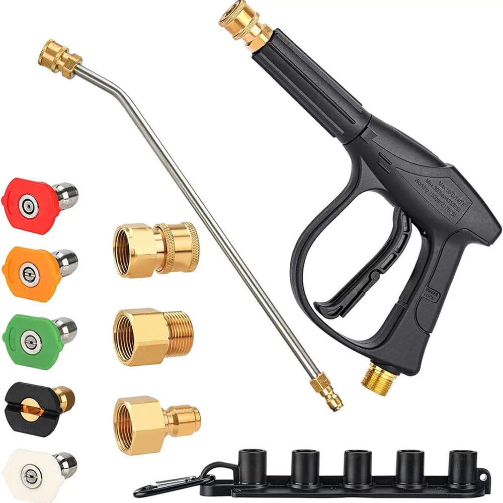 Pistola Idropulitrice,Lancia Idropulitrice,Lancia Per Idropulitrice,3000 PSI Idropulitrice Deluxe,con Prolunga Bacchetta,5 Punte Ugello con Connettore,Base dell'ugello per Lavaggio Auto