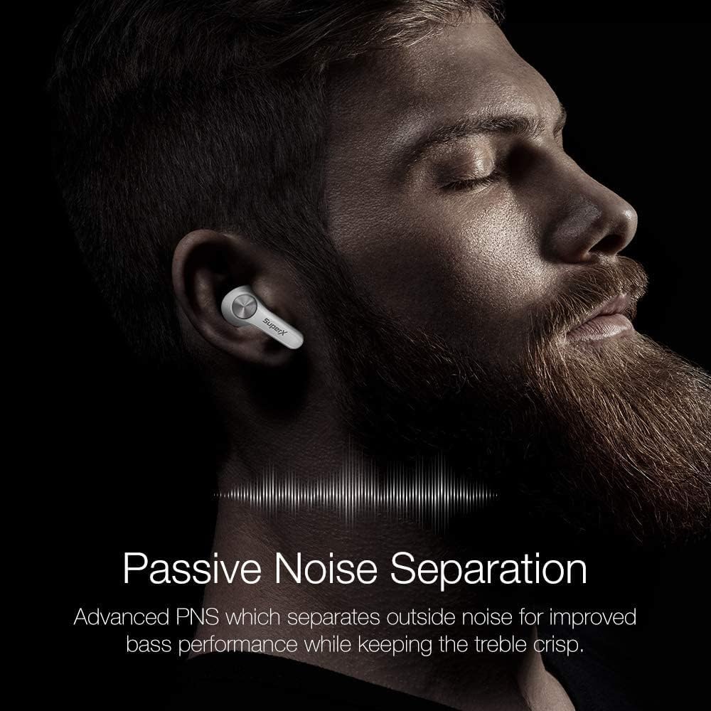 SuperX Wireless Earbuds pairing with a smartphone