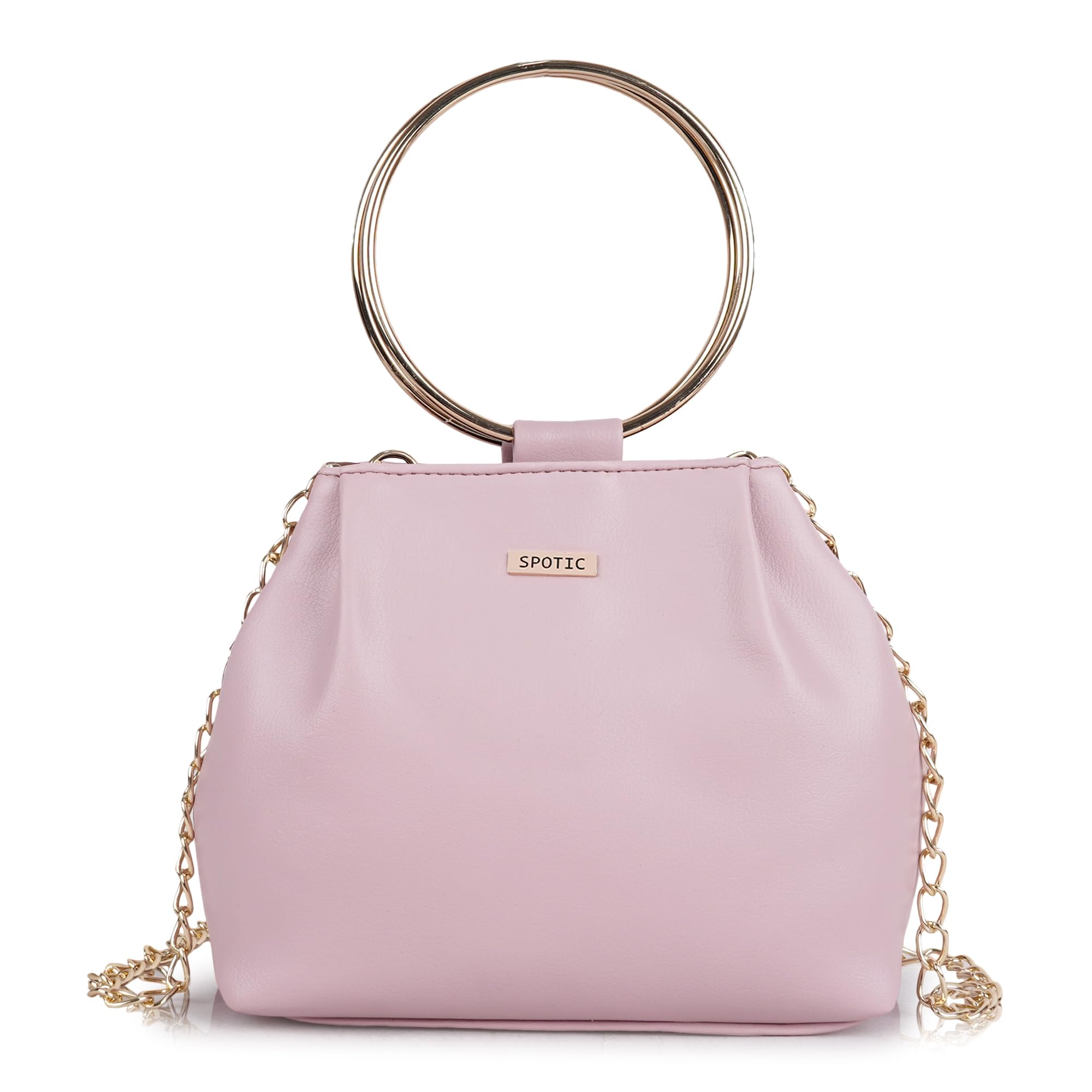 spotic Women's Elegant Ring Handle | Premium PU Leather Party Clutch Purse | Stylish Chain Sling Shoulder Bag for Party, Wedding & Evening Use-picture-10