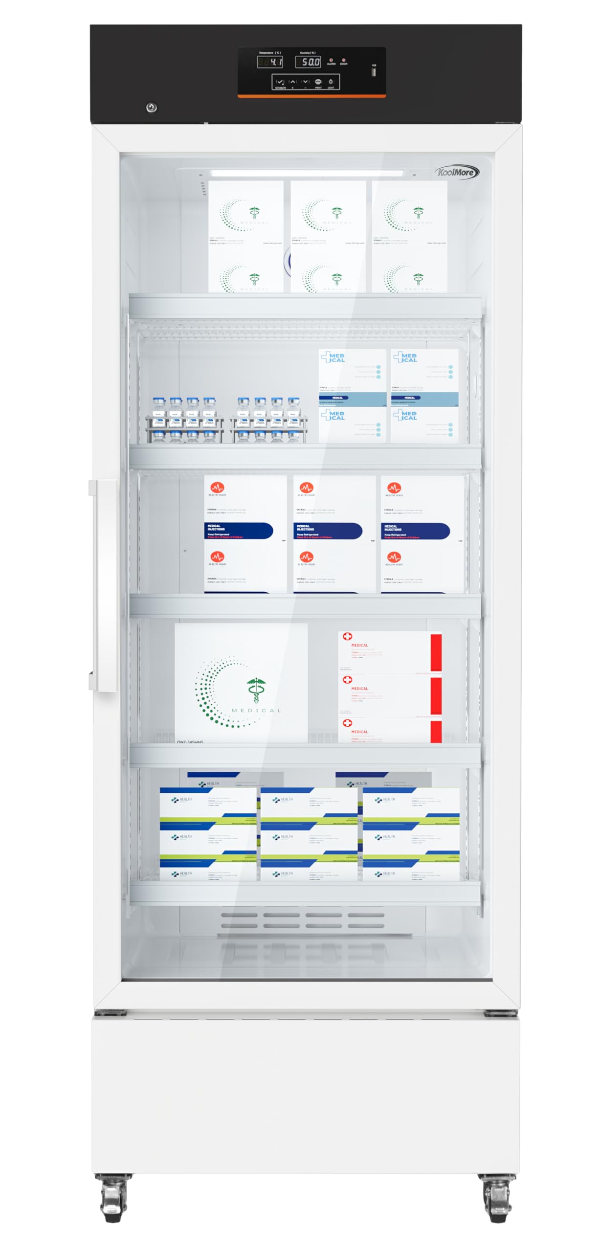 KoolMore 15 cu. ft. Medical Pharmacy Refrigerator with Emergency Backup Battery for Temperature Display and Alarm in White, UL Listed (KM-PHR-15C)