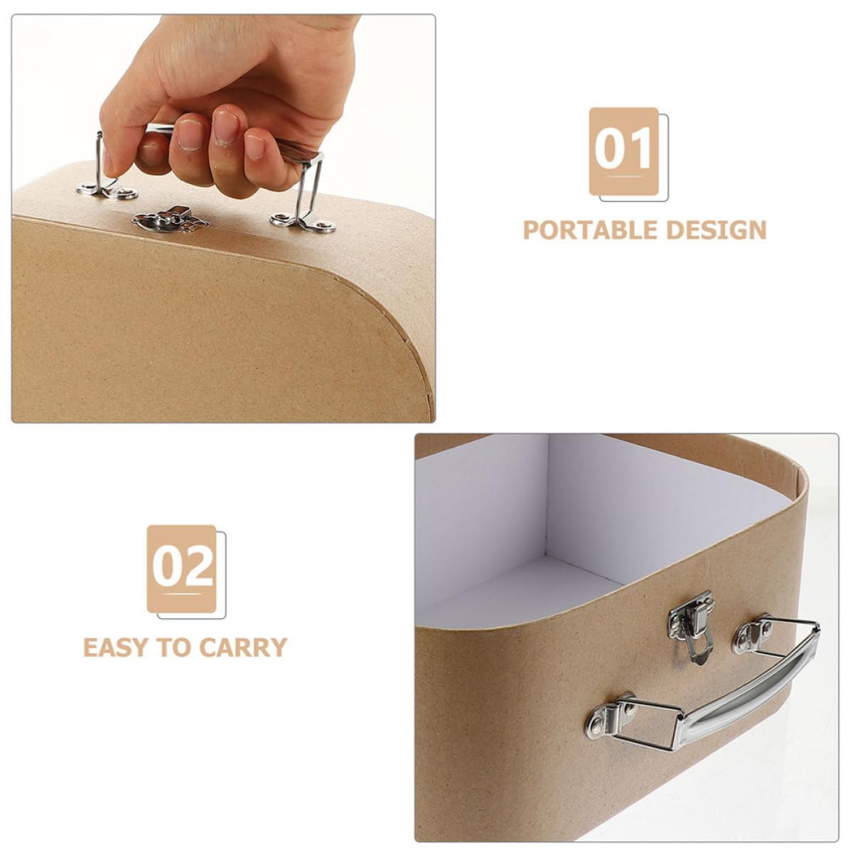 Set 2 Scatole Portaoggetti in Carta Kraft con Manico, Facili da Aprire e Chiudere, per Gioielli e Piccoli Oggetti, Decorazione Raffinata per Comodino