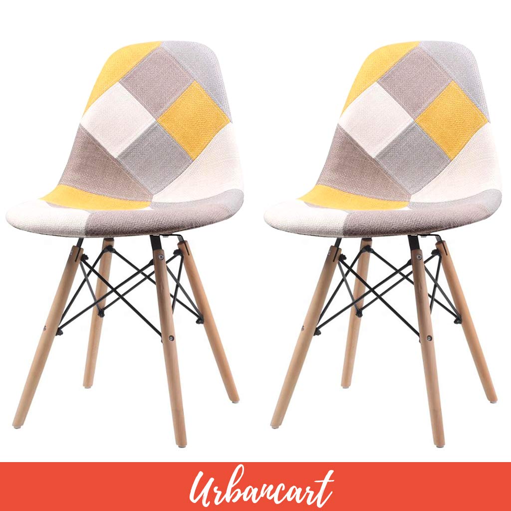 URBANCART Durable Heavy-Duty Modern Furniture Patches Chair with Cushion for Cafeteria Seating-Dining-Side Chair-Kitchen-Restaurants-Hotels(Yellow-Set of 2)