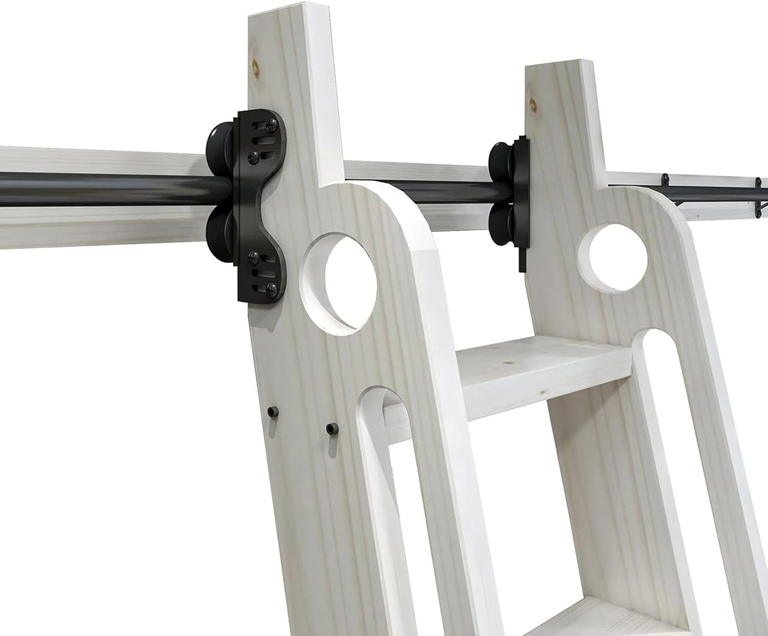 Library Ladder Hardware Rustic Black Round Tube Sliding Library Hardware Rolling Full Set Track Kit,Floor Roller with Brake/23Ft/700Cm Track Kit,13Ft/400Cm Track Kit