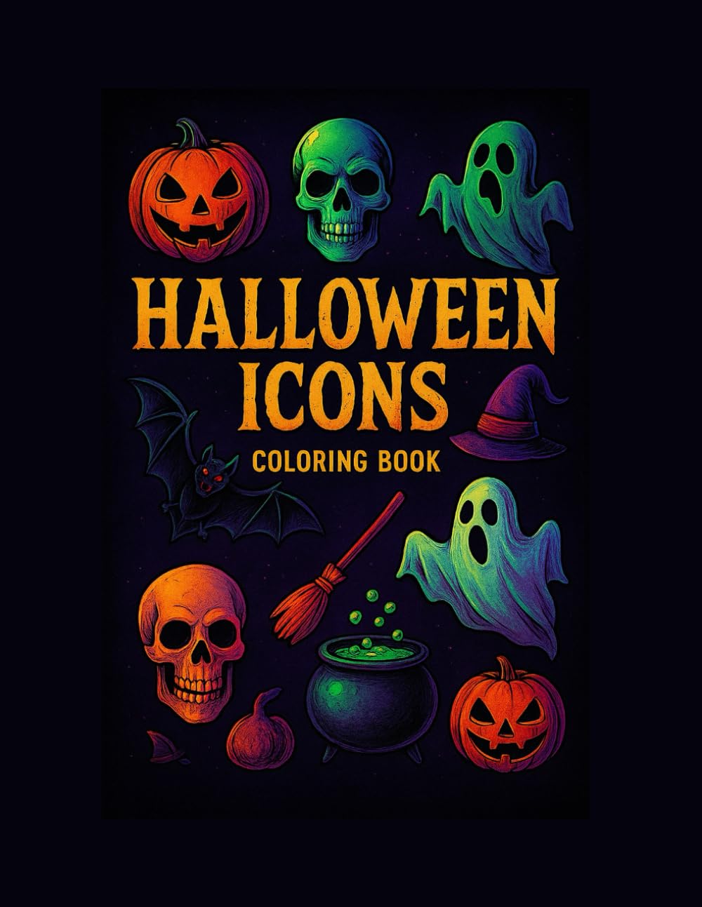 Halloween Icons Coloring Book: Creepy & Fun Halloween Line Art Illustrations for Relaxation, Creativity & Stress Relief