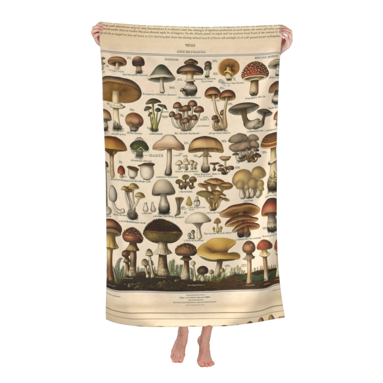 HLBSDM Vintage Mushroom Beach Towel 31inx51in Botanical Sand Free Microfiber Bath Towel Ultra Soft Quick Dry Pool Towel Absorbent Towel Lightweight Towel for Swimming Bathroom Decor